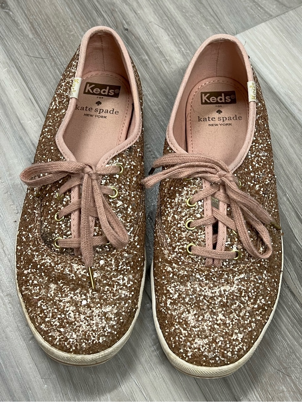 Keds x kate spade Rose Gold Glitter Lace-Up Sneakers